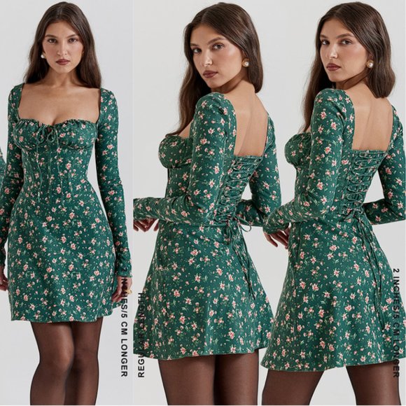 HOUSE OF CB 'Malika' Green Floral Corset Mini Dress NWT - Picture 5 of 8